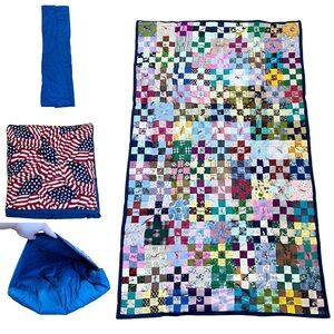 Handmade Quilted Pillow Quillow American Flag Mini Square Patchwork